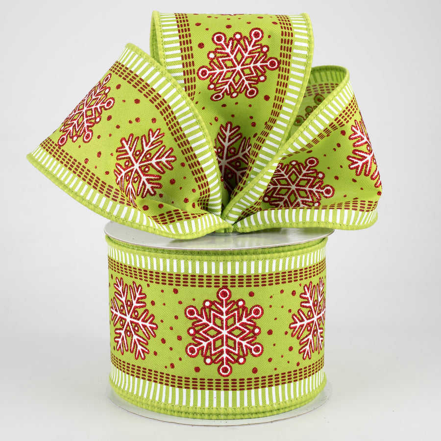 2.5" Snowflake Stripe Edge Ribbon: Lime (10 Yards)