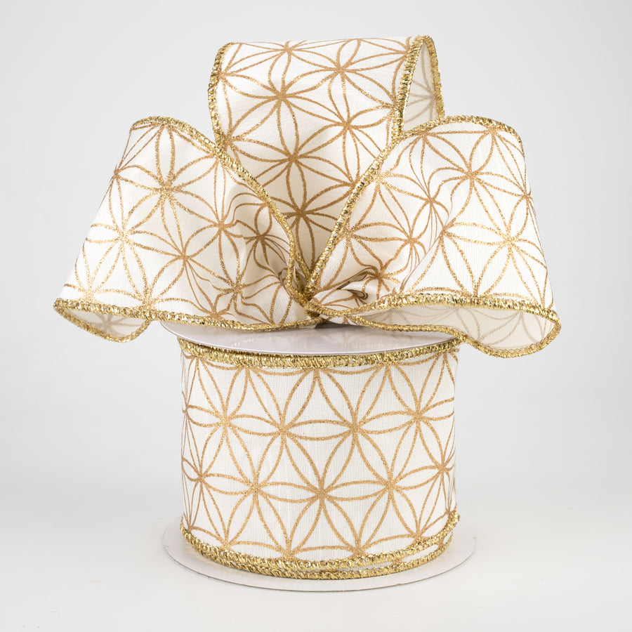 2.5" Seamless Stars Dupioni Ribbon: Ivory & Gold (10 Yards)