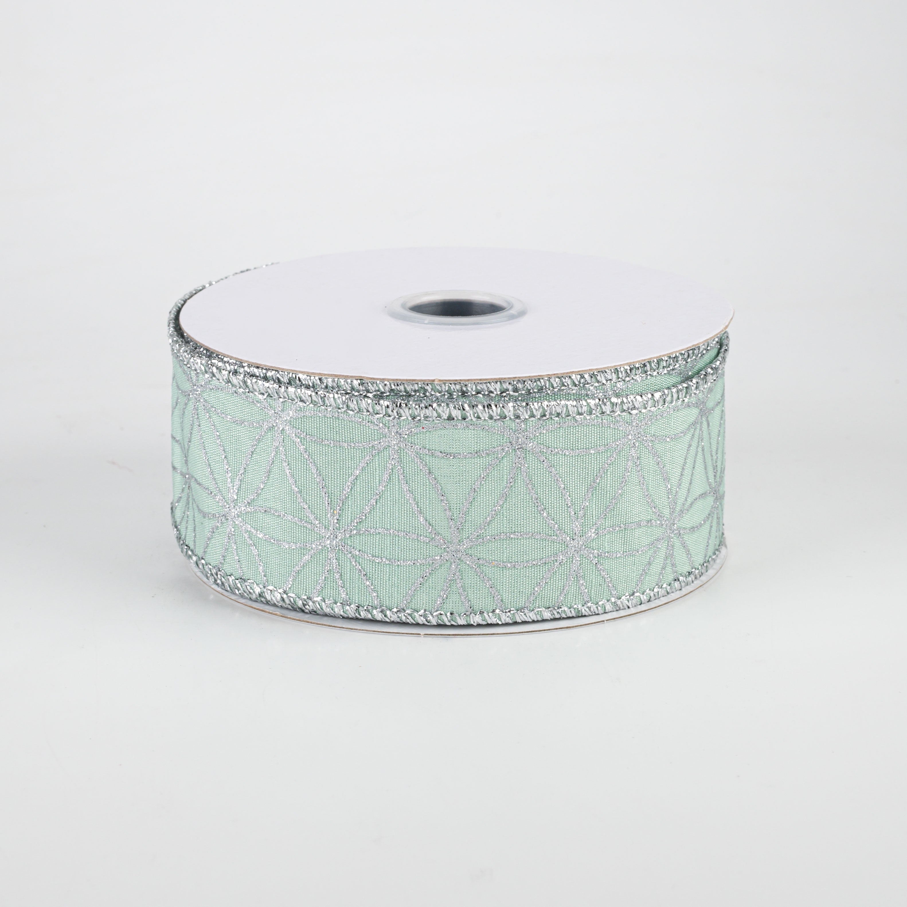 1.5" Seamless Stars Dupioni Ribbon: Robin's Egg & Silver (10 Yards)