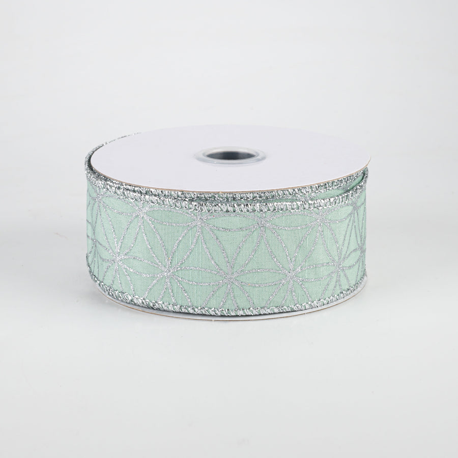 1.5" Seamless Stars Dupioni Ribbon: Robin's Egg & Silver (10 Yards)