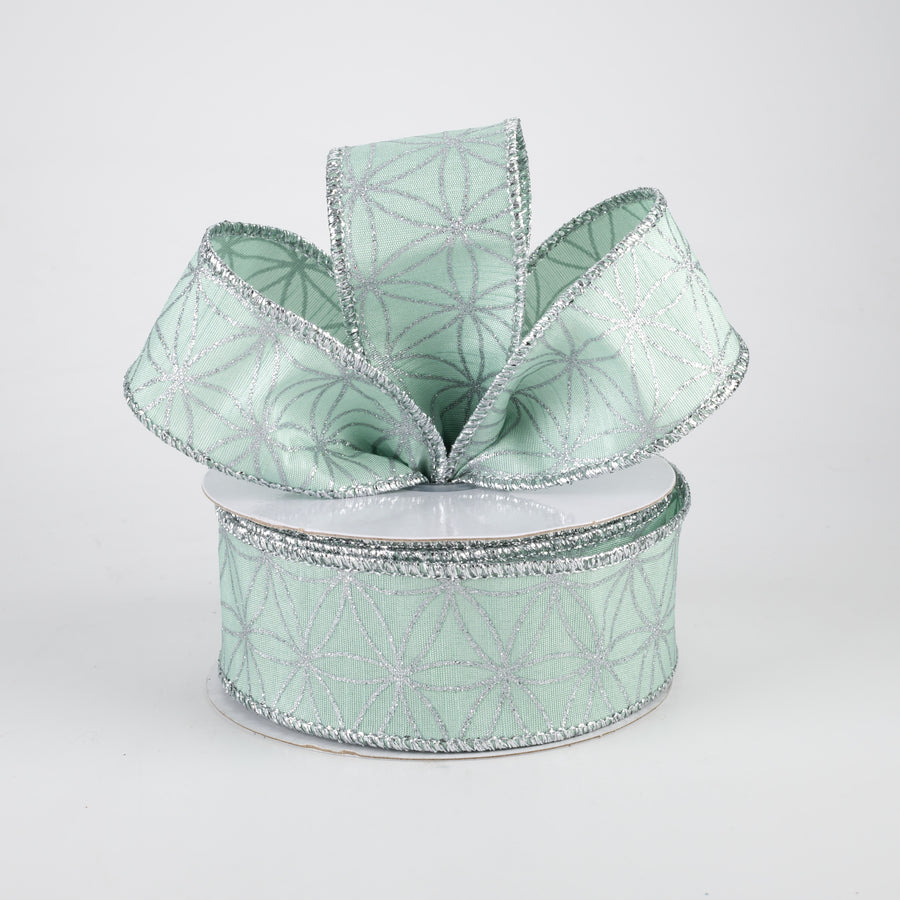 1.5" Seamless Stars Dupioni Ribbon: Robin's Egg & Silver (10 Yards)