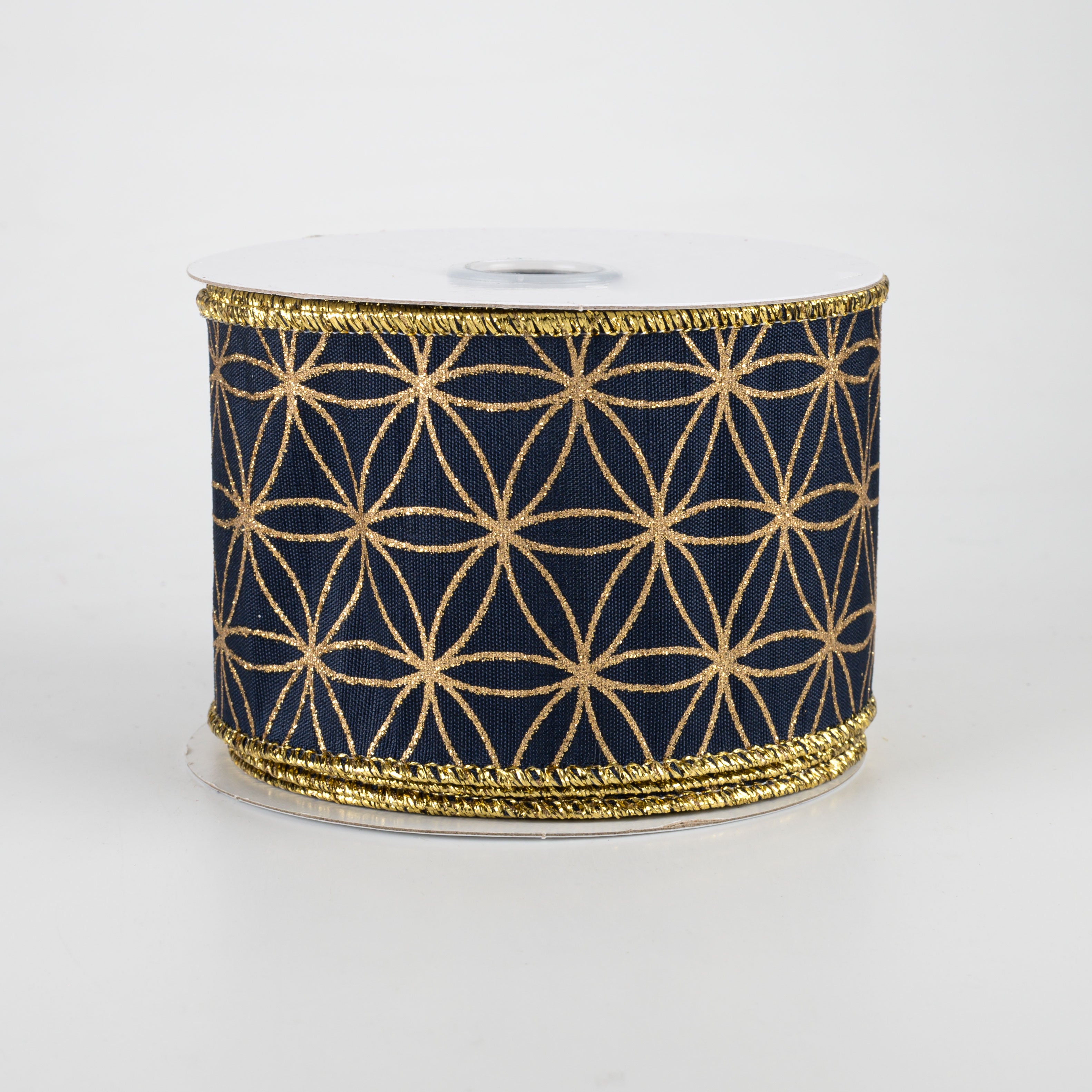 2.5" Seamless Stars Dupioni Ribbon: Navy Blue & Gold (10 Yards)