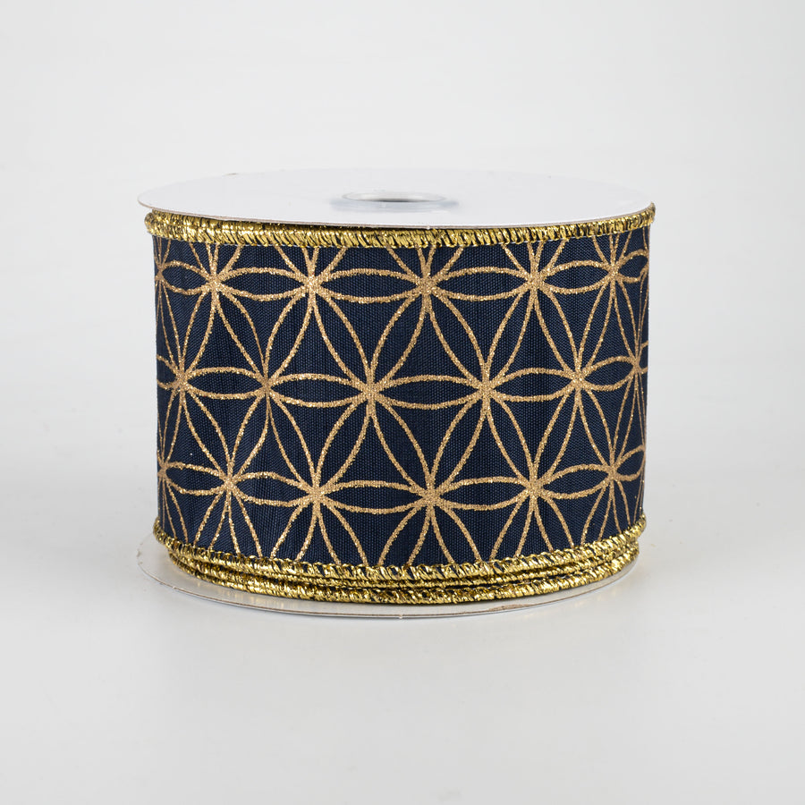 2.5" Seamless Stars Dupioni Ribbon: Navy Blue & Gold (10 Yards)