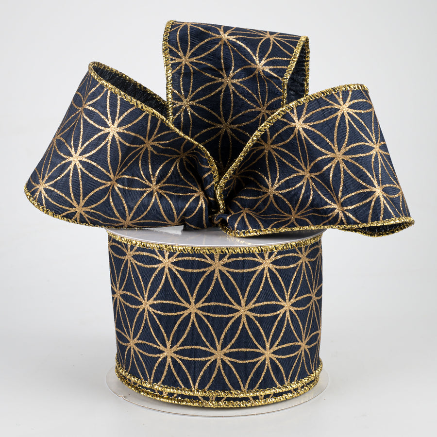 2.5" Seamless Stars Dupioni Ribbon: Navy Blue & Gold (10 Yards)