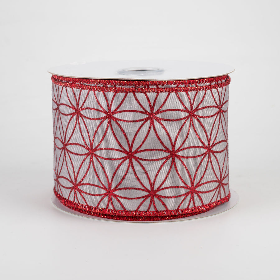 2.5" Seamless Stars Dupioni Ribbon: Silver Grey & Red (10 Yards)