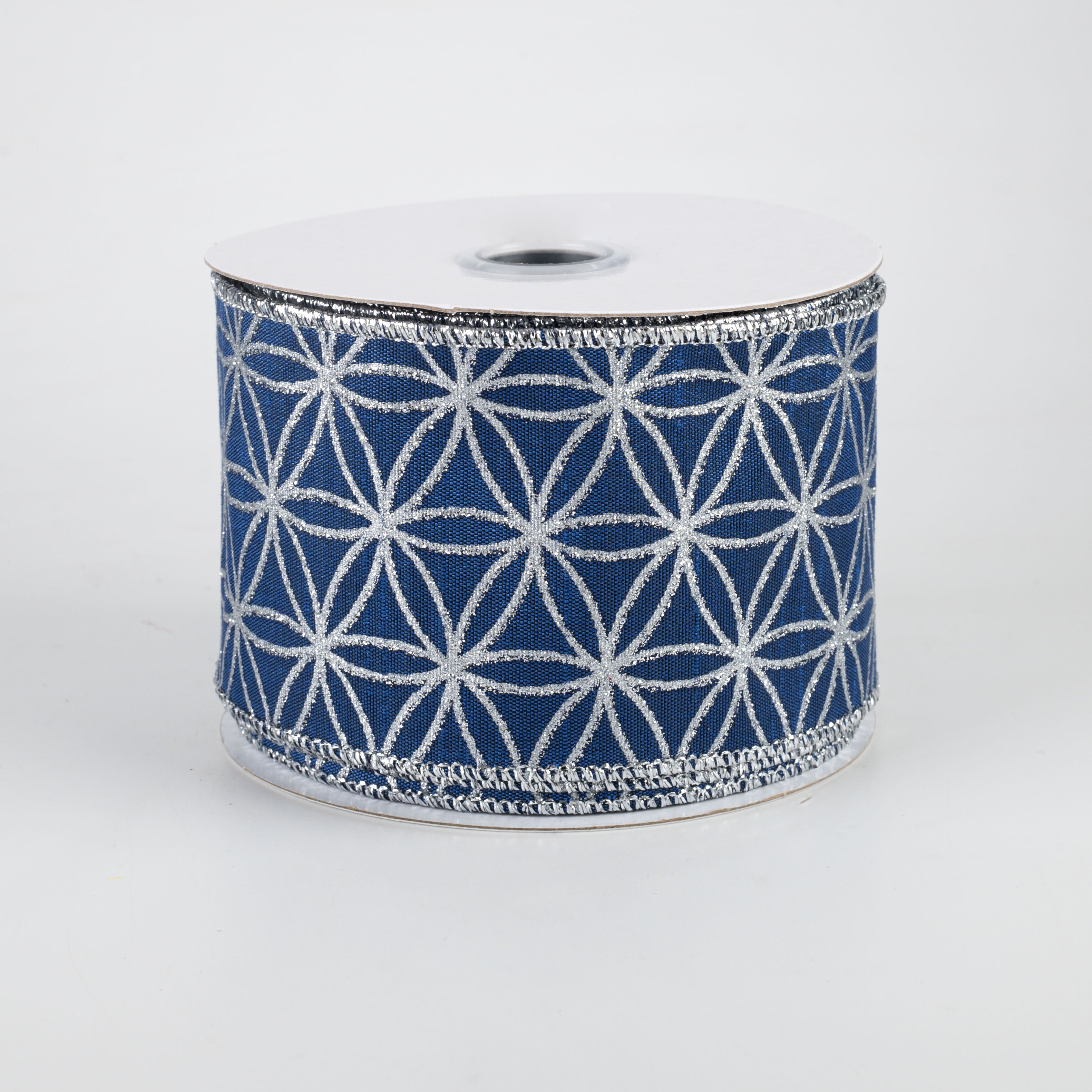 2.5" Seamless Stars Dupioni Ribbon: Royal Blue & Silver (10 Yards)