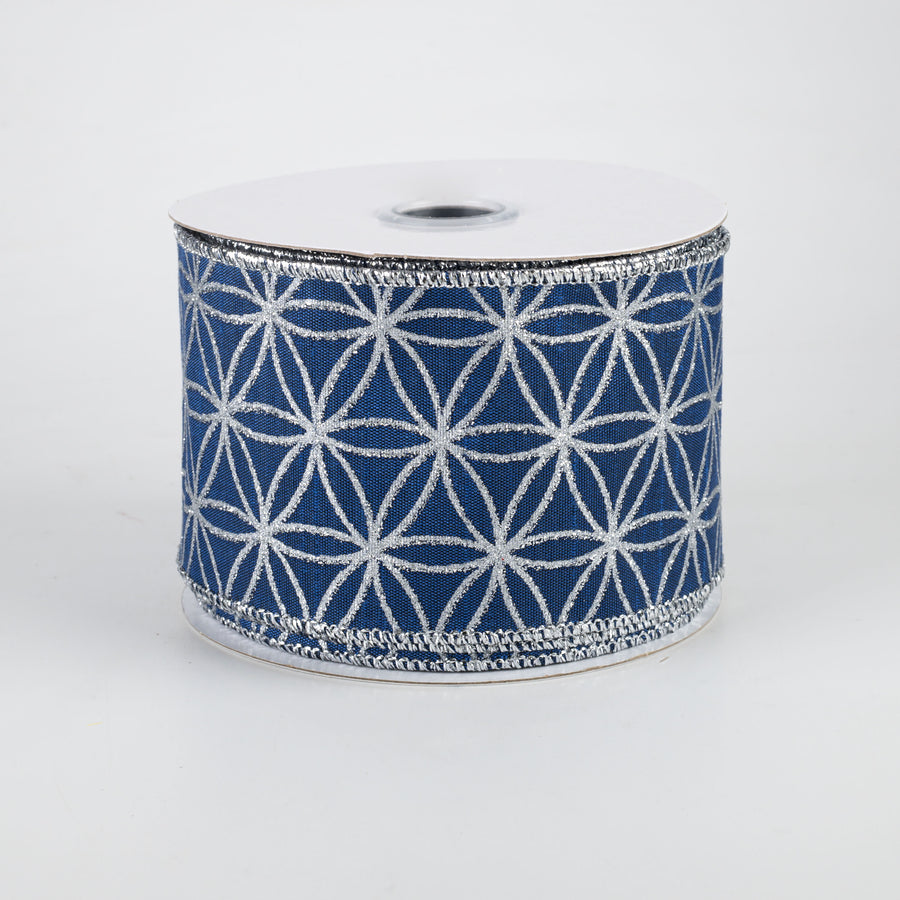 2.5" Seamless Stars Dupioni Ribbon: Royal Blue & Silver (10 Yards)