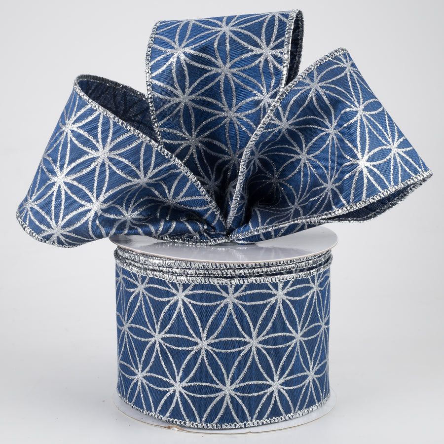 2.5" Seamless Stars Dupioni Ribbon: Royal Blue & Silver (10 Yards)
