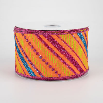 2.5" Multi Diagonal Glitter Stripes Ribbon: Fiesta (10 Yards)