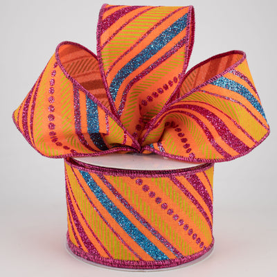 2.5" Multi Diagonal Glitter Stripes Ribbon: Fiesta (10 Yards)