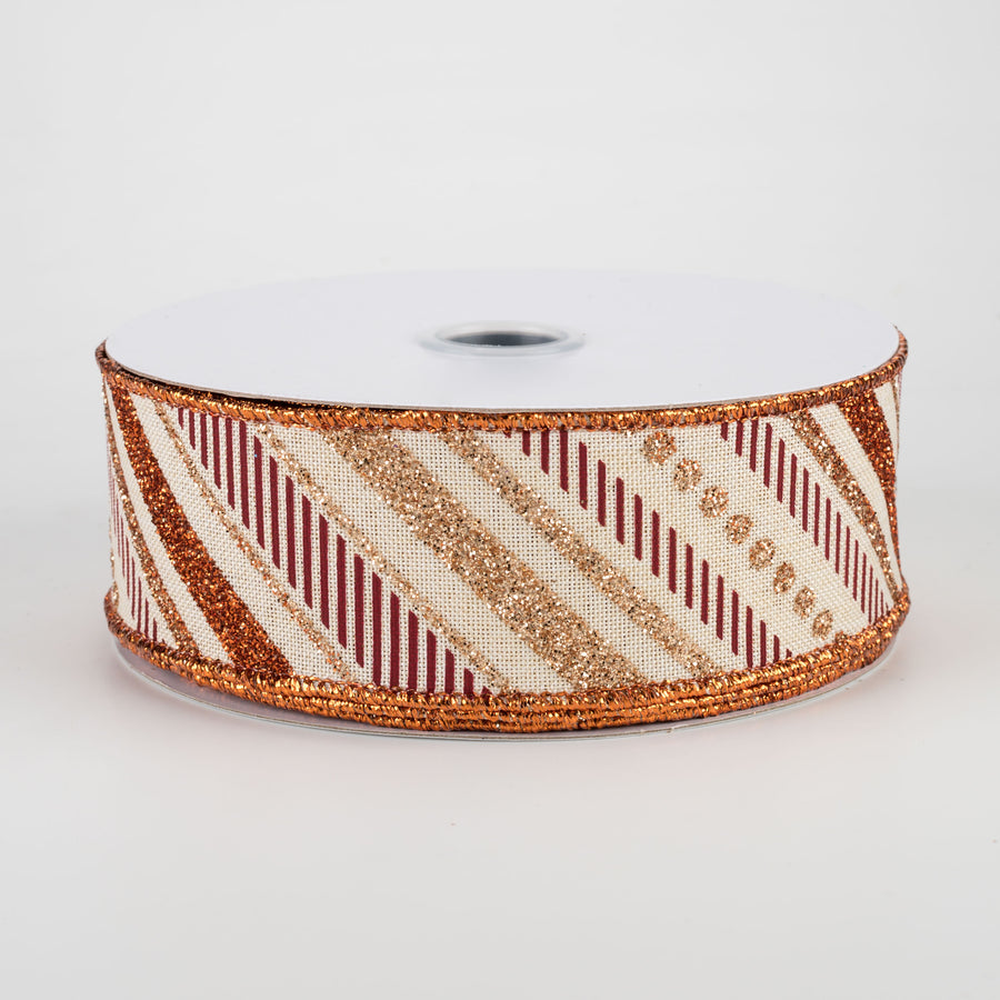 1.5" Multi Diagonal Glitter Stripes Ribbon: Fall (10 Yards)