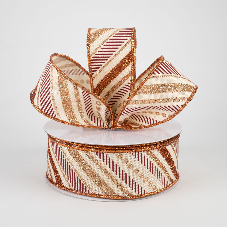 1.5" Multi Diagonal Glitter Stripes Ribbon: Fall (10 Yards)