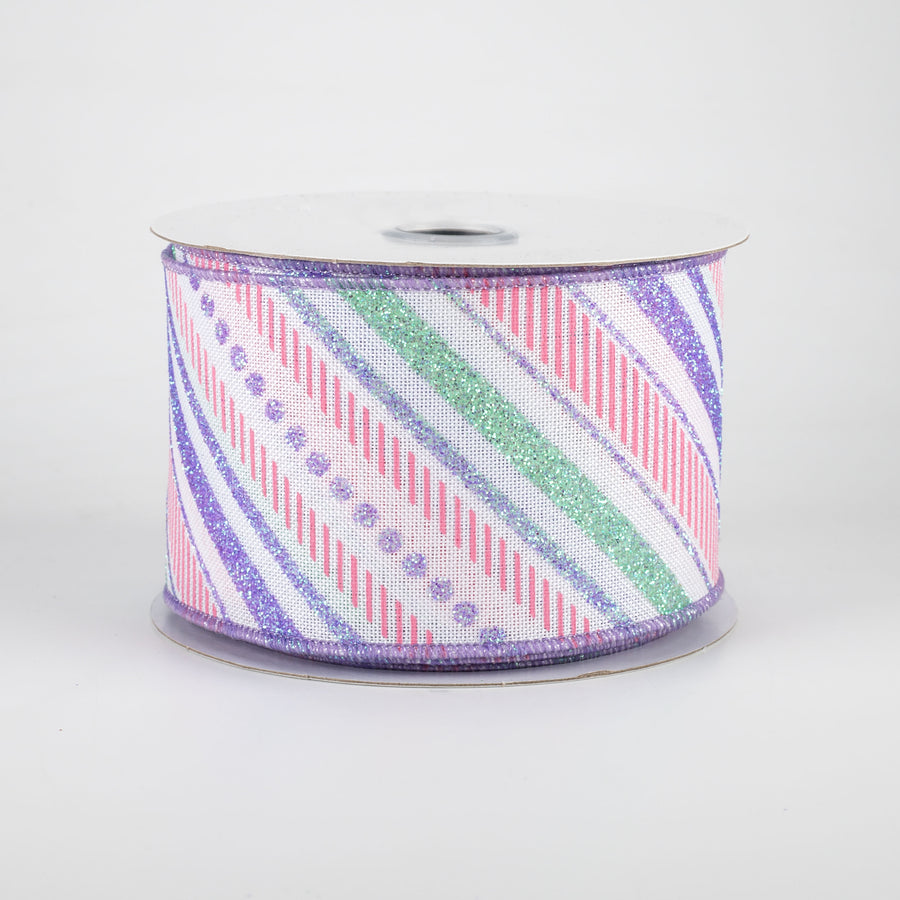 2.5" Multi Diagonal Glitter Stripes Ribbon: Easter (10 Yards)
