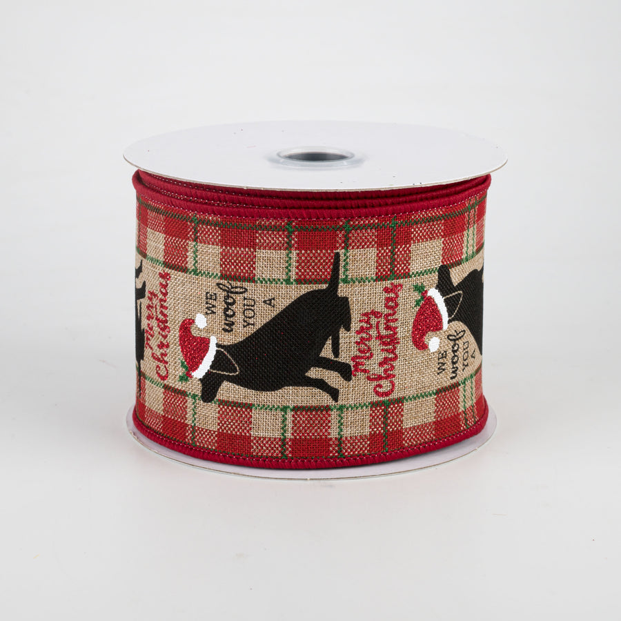 2.5" Woof You Merry Christmas Ribbon: Light Beige (10 Yards)