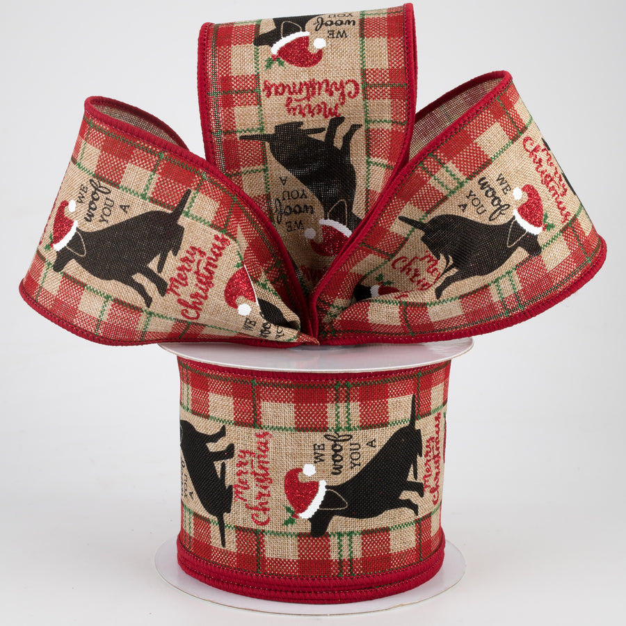 2.5" Woof You Merry Christmas Ribbon: Light Beige (10 Yards)