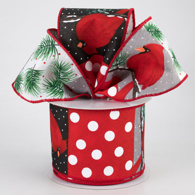 2.5" Cardinal & Pine Block Pattern Ribbon (10 Yards)