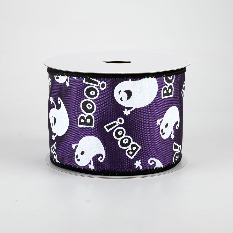 2.5" Cute Boo Ghost Ribbon: Purple (10 Yards)