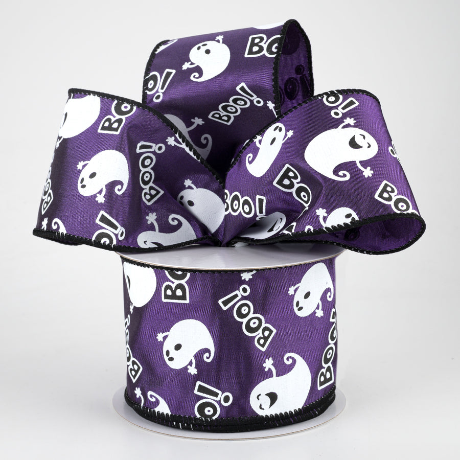 2.5" Cute Boo Ghost Ribbon: Purple (10 Yards)