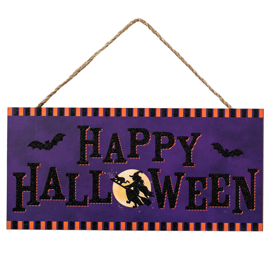 12" Wooden Sign: Happy Halloween Stripe Edge