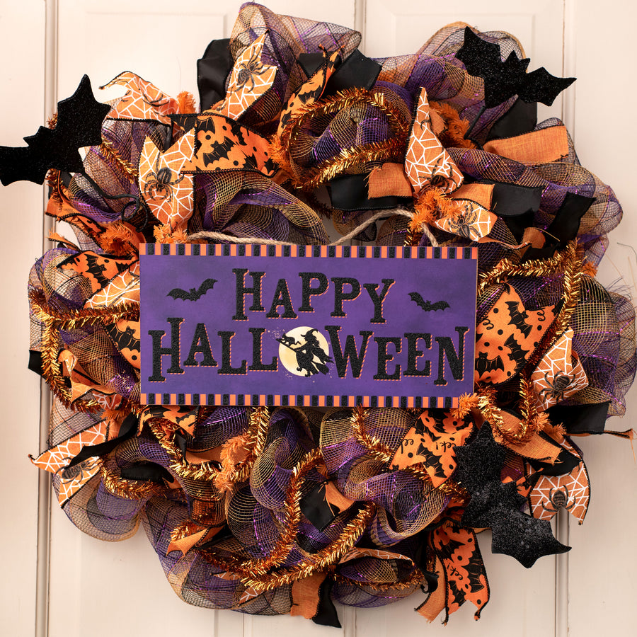 12" Wooden Sign: Happy Halloween Stripe Edge