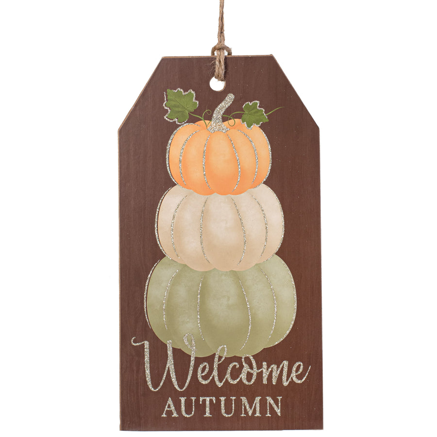 12" Wooden Sign: Welcome Autumn Pumpkin Tag