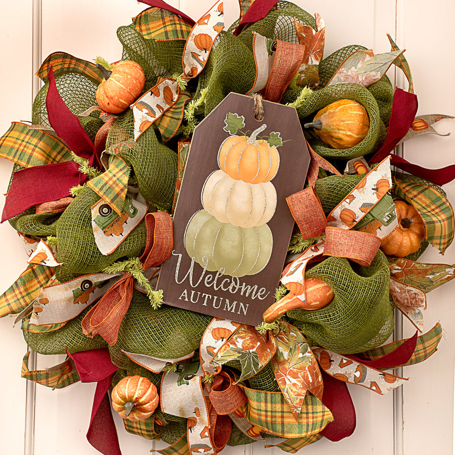 12" Wooden Sign: Welcome Autumn Pumpkin Tag