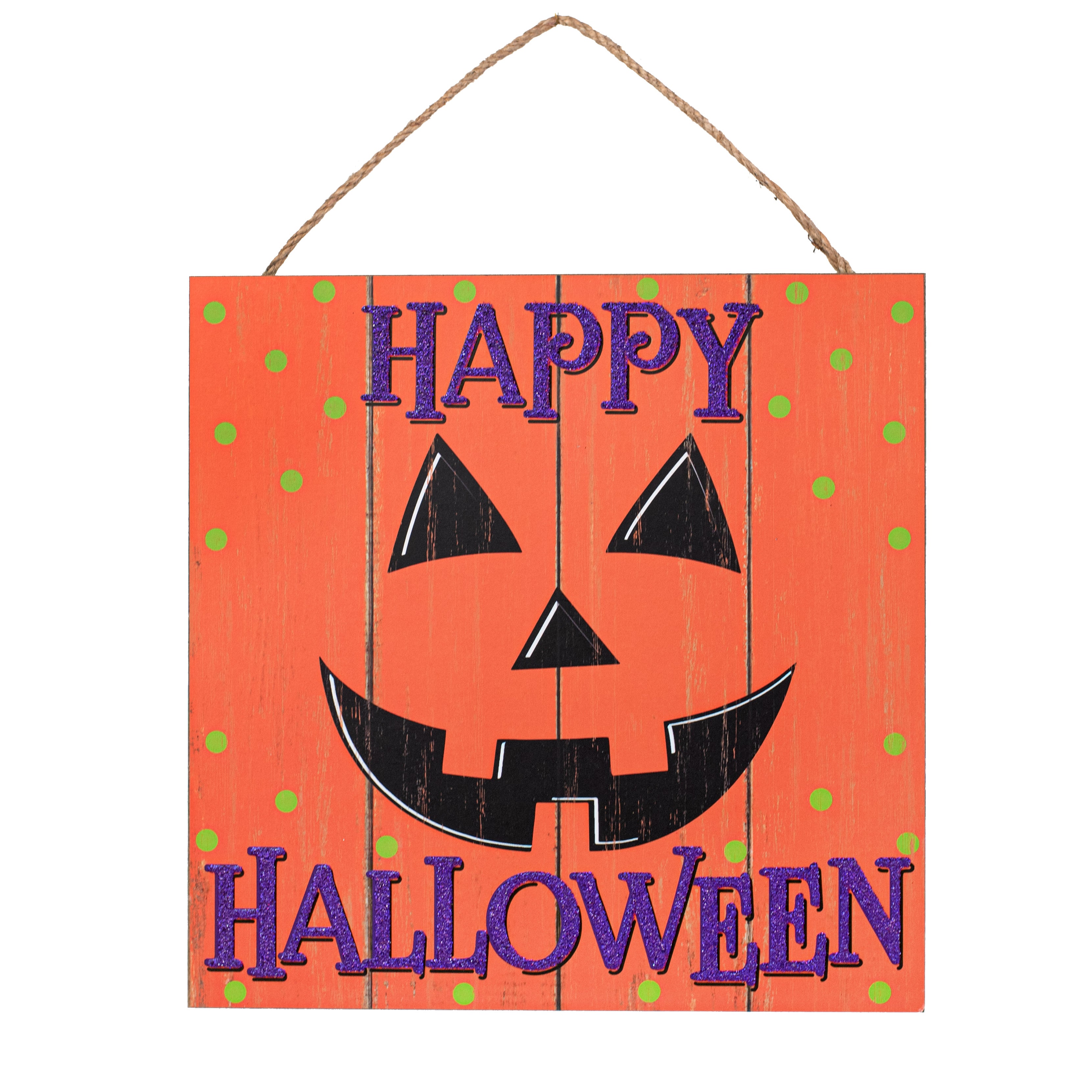 10" Square Wooden Sign: Happy Halloween Jack-O-Lantern