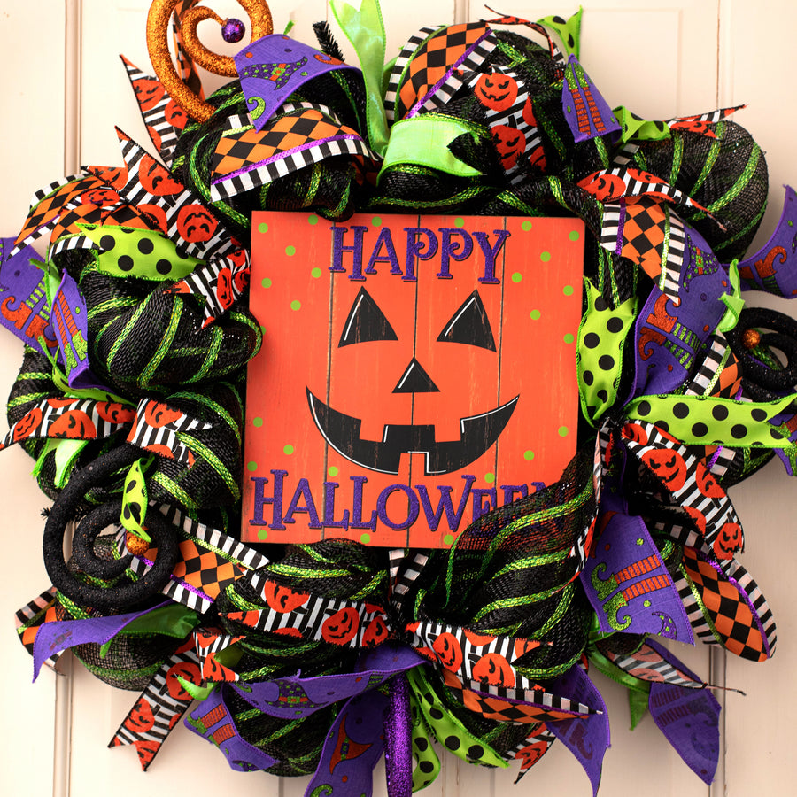 10" Square Wooden Sign: Happy Halloween Jack-O-Lantern