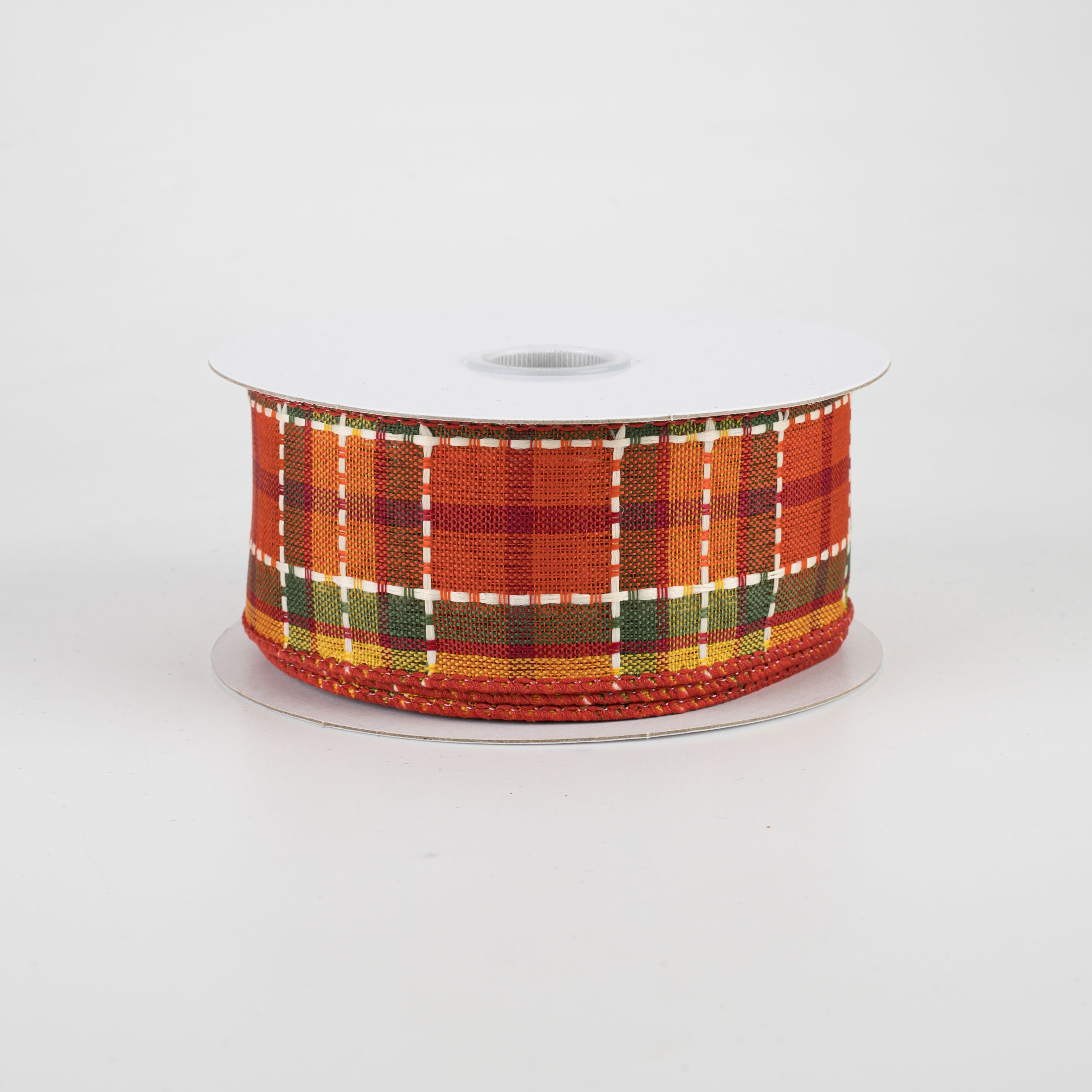1.5" Woven Dashed Line Fall Plaid Ribbon (10 Yards)