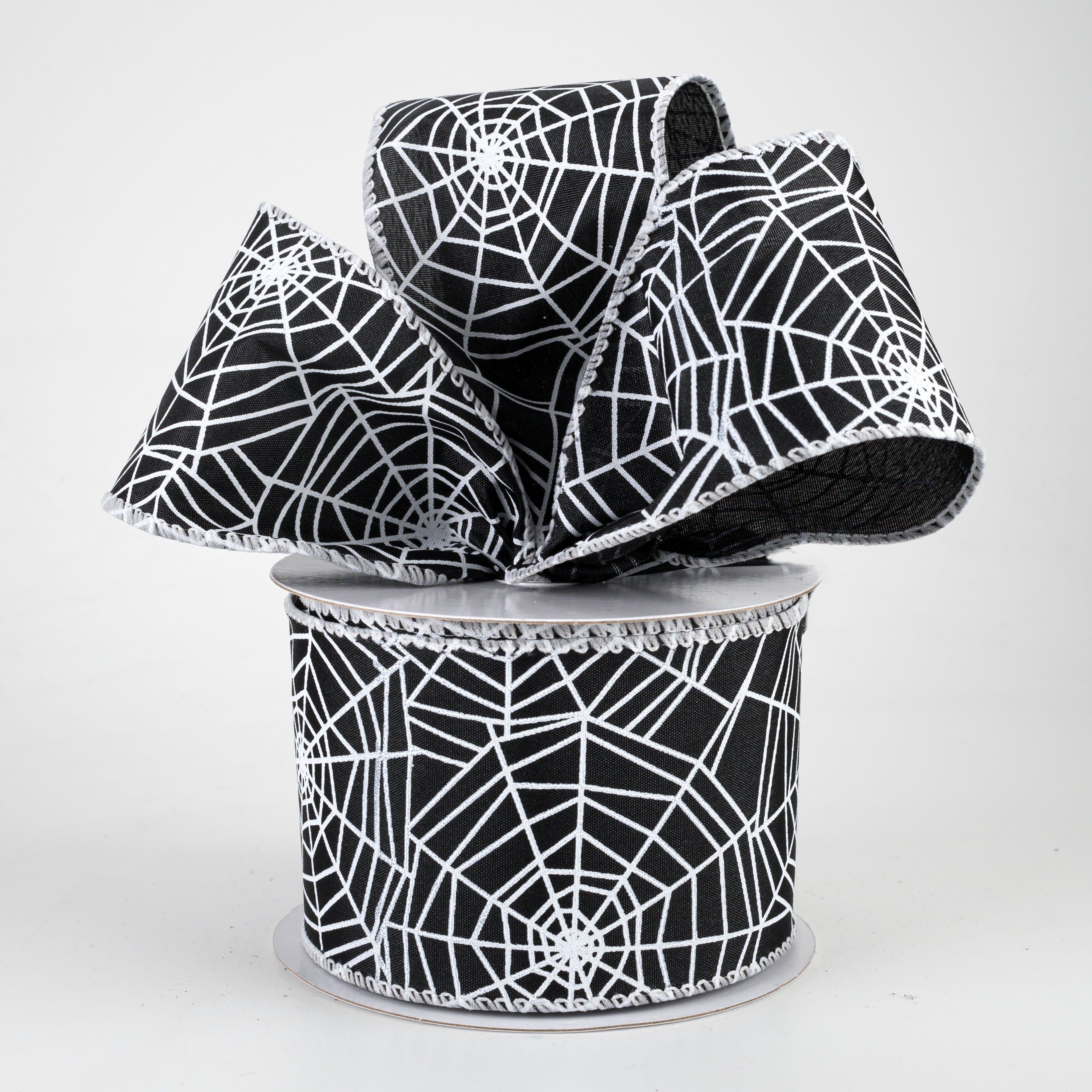 2.5" Spider Web Satin Ribbon: Black (10 Yards)