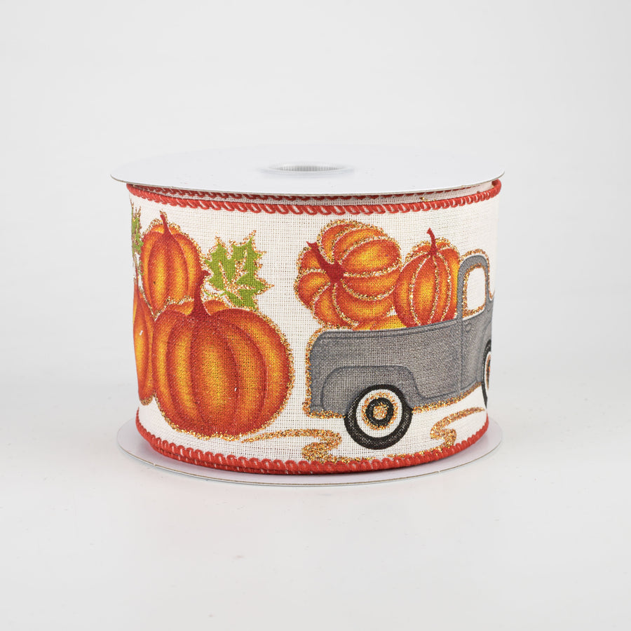 2.5" Vintage Pumpkin Truck Ribbon: Grey (10 Yards)