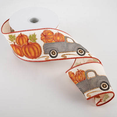 2.5" Vintage Pumpkin Truck Ribbon: Grey (10 Yards)