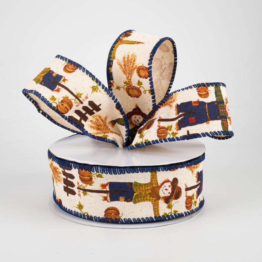 1.5" Scarecrow Ribbon: Cream (10 Yards)