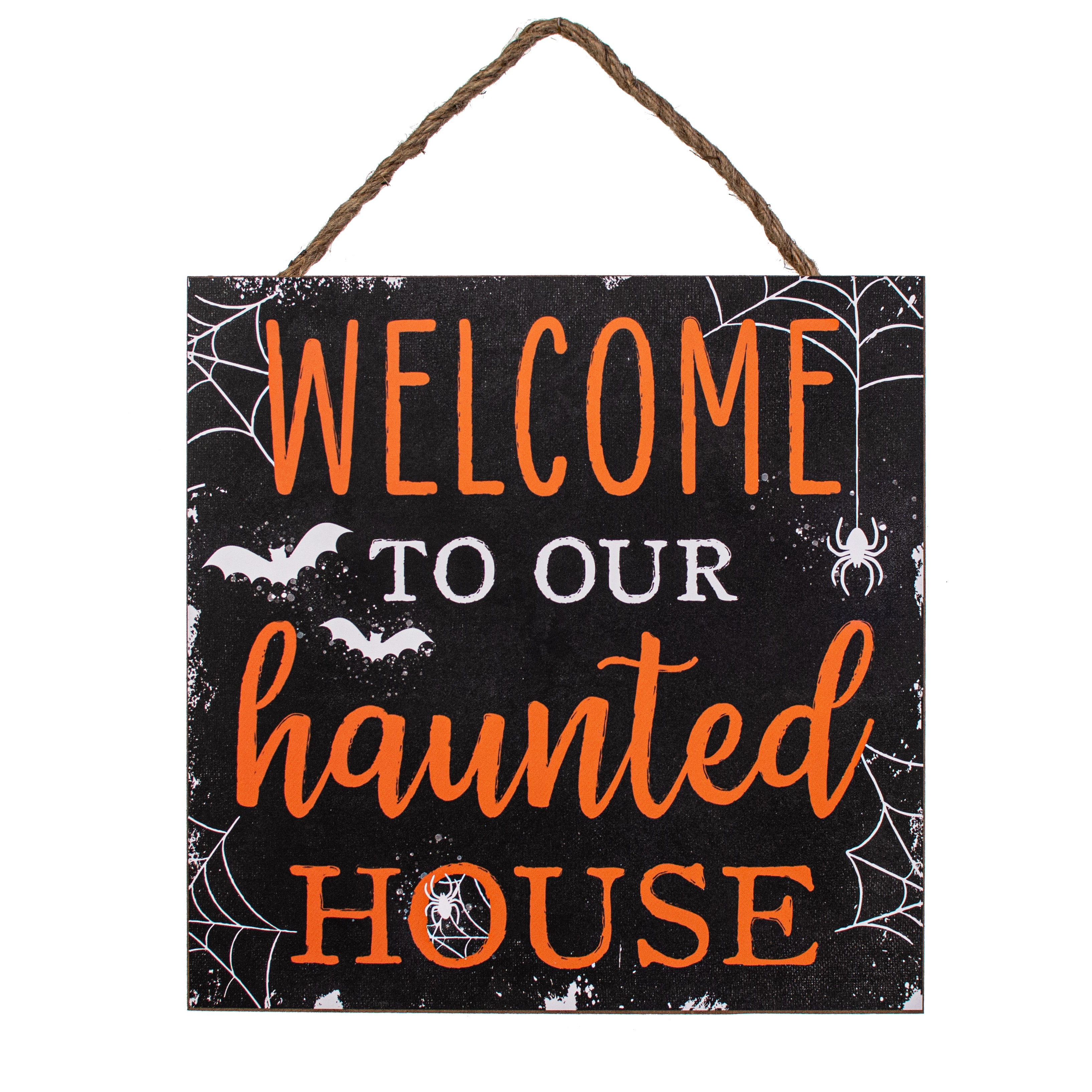10" Square Wooden Sign: Welcome Haunted House