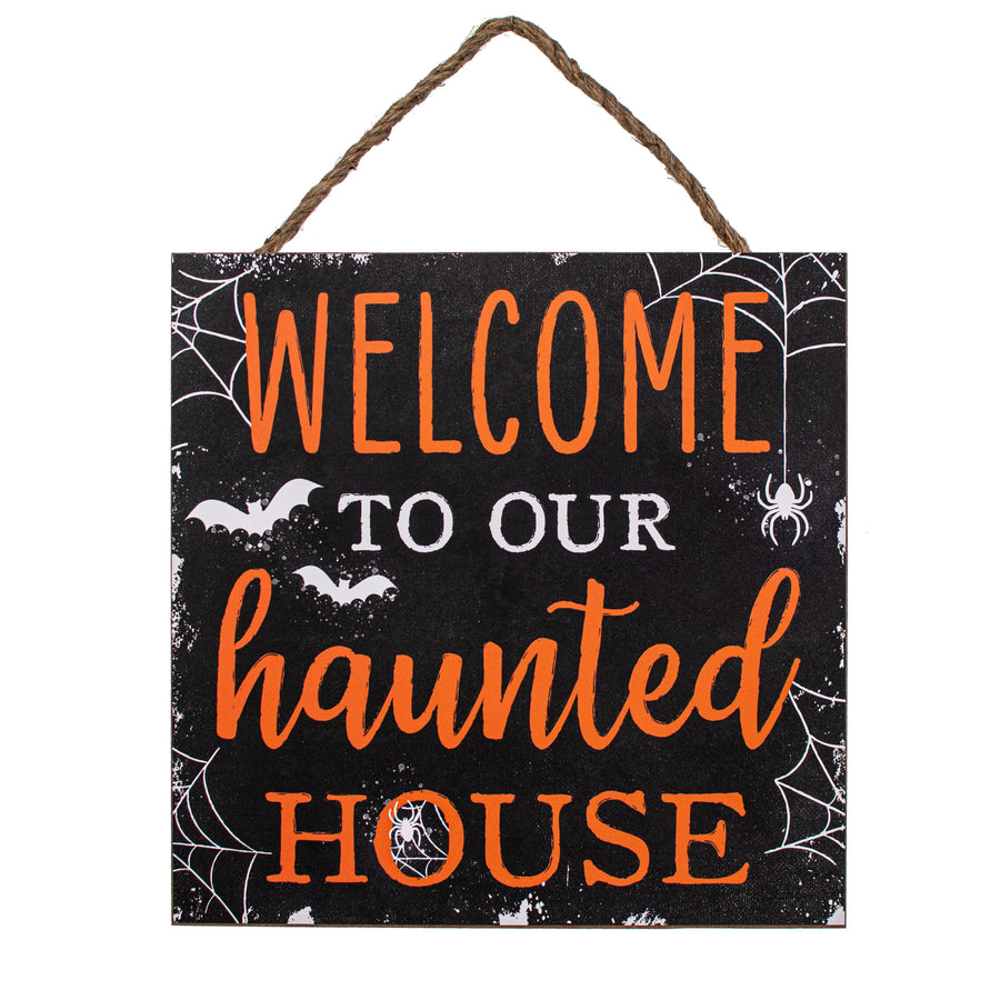 10" Square Wooden Sign: Welcome Haunted House