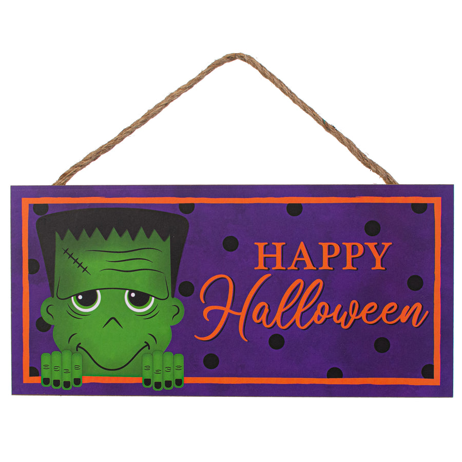 12" Wooden Sign: Halloween Frankenstein