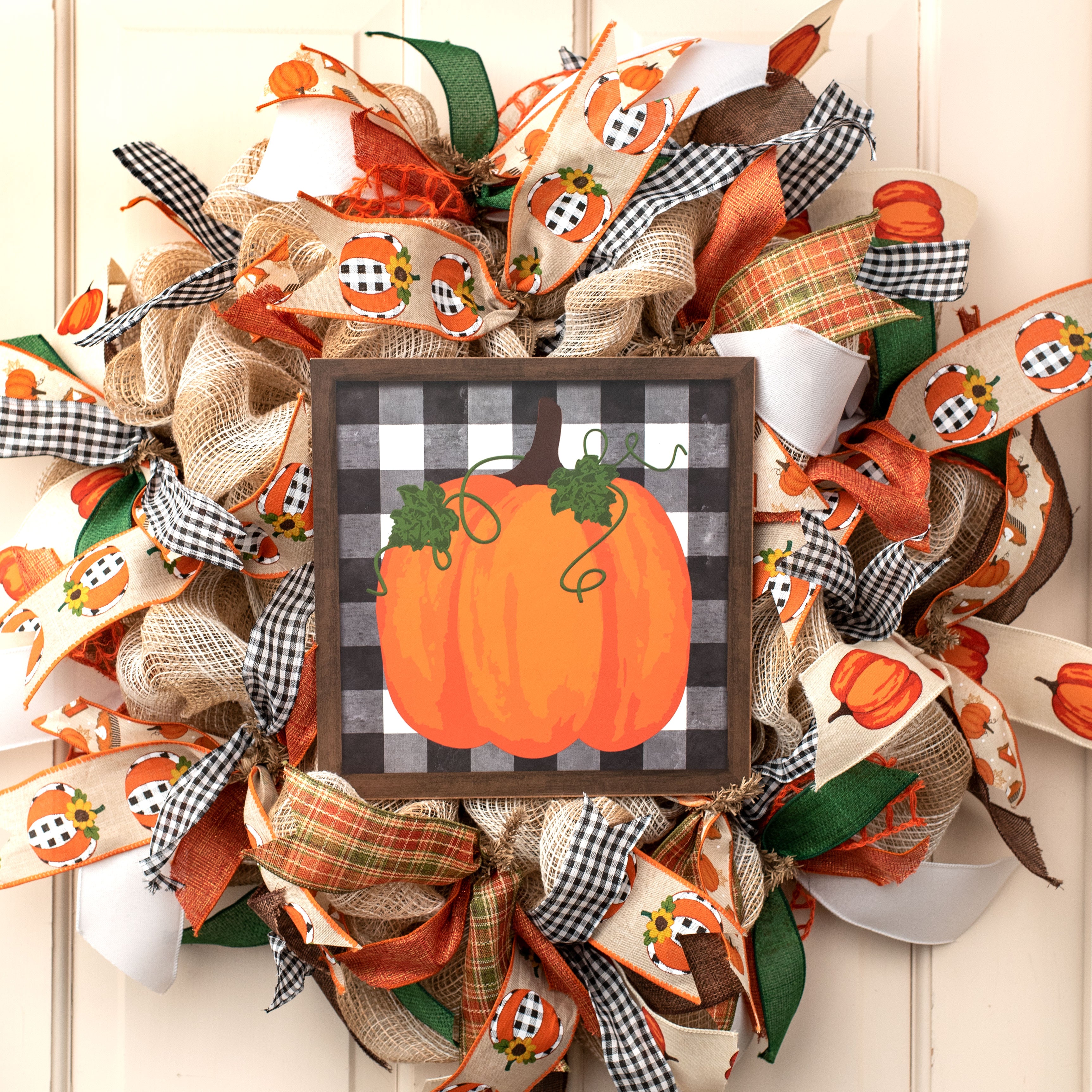 10" Square Wooden Sign: Pumpkin On Check