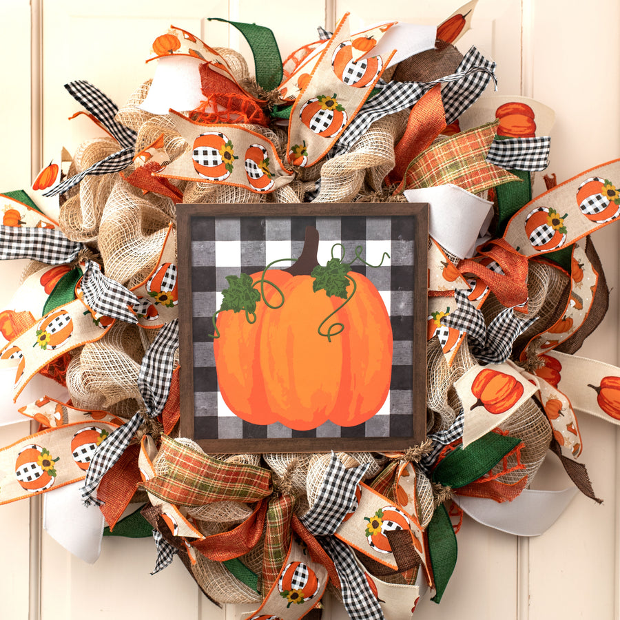 10" Square Wooden Sign: Pumpkin On Check