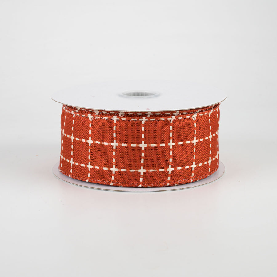 1.5" Stark Plaid Ribbon: Orange & Cream (10 Yards)