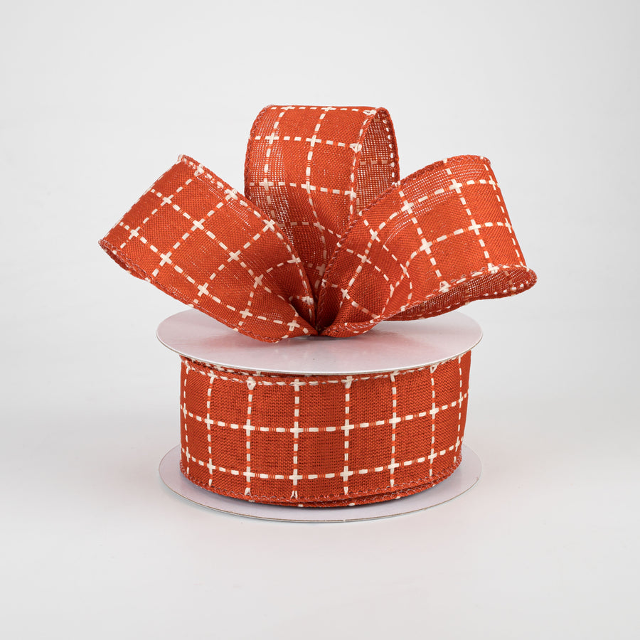 1.5" Stark Plaid Ribbon: Orange & Cream (10 Yards)