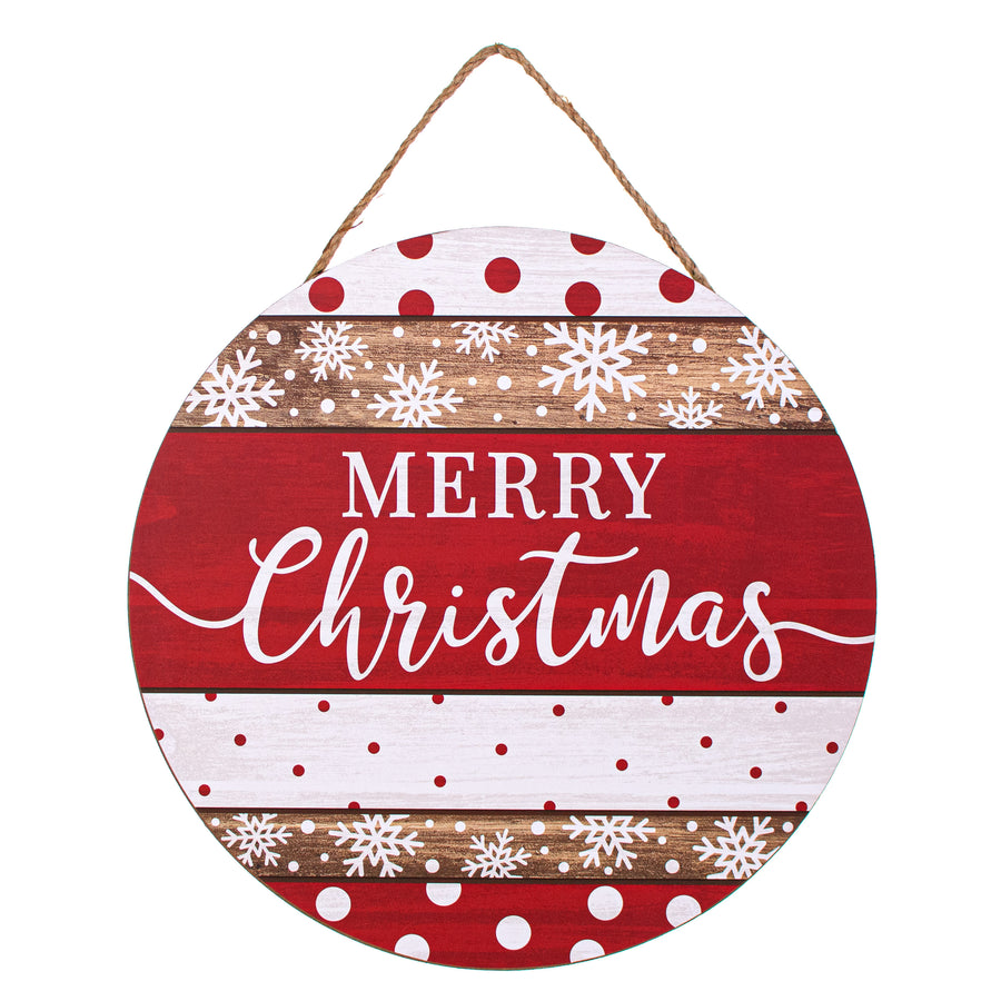 10" Round Wooden Sign: Rustic Merry Christmas