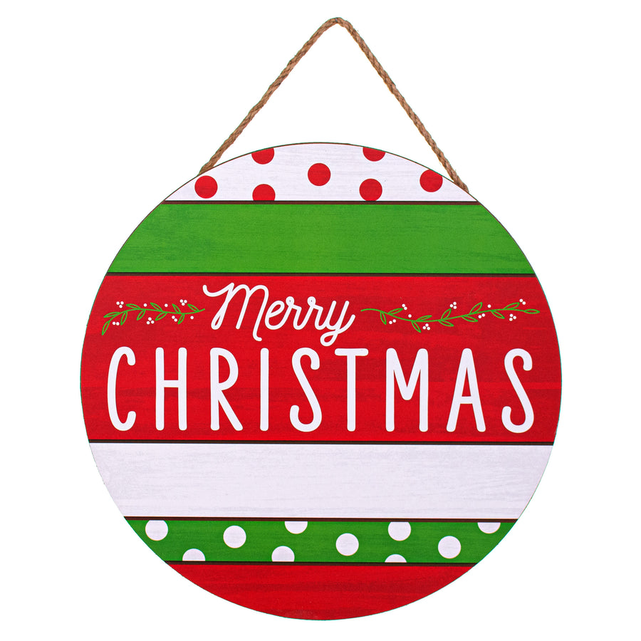 10" Round Wooden Sign: Whimsical Merry Christmas