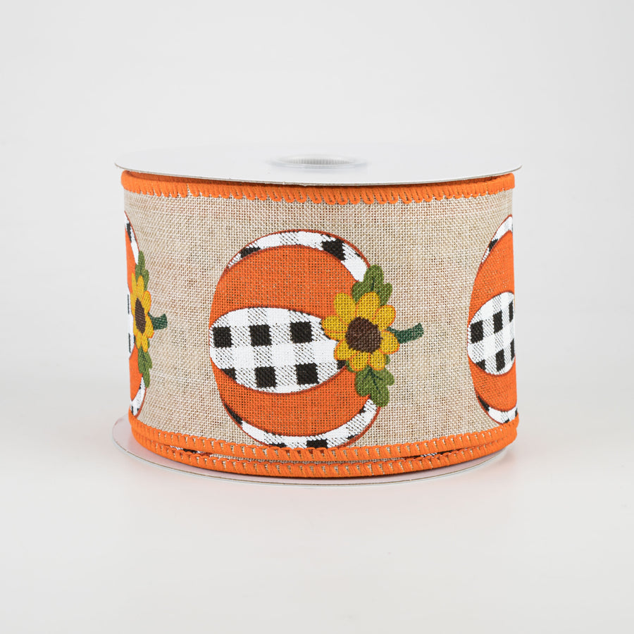 2.5" Linen Buffalo Plaid Pumpkin Ribbon: Natural (10 Yards)