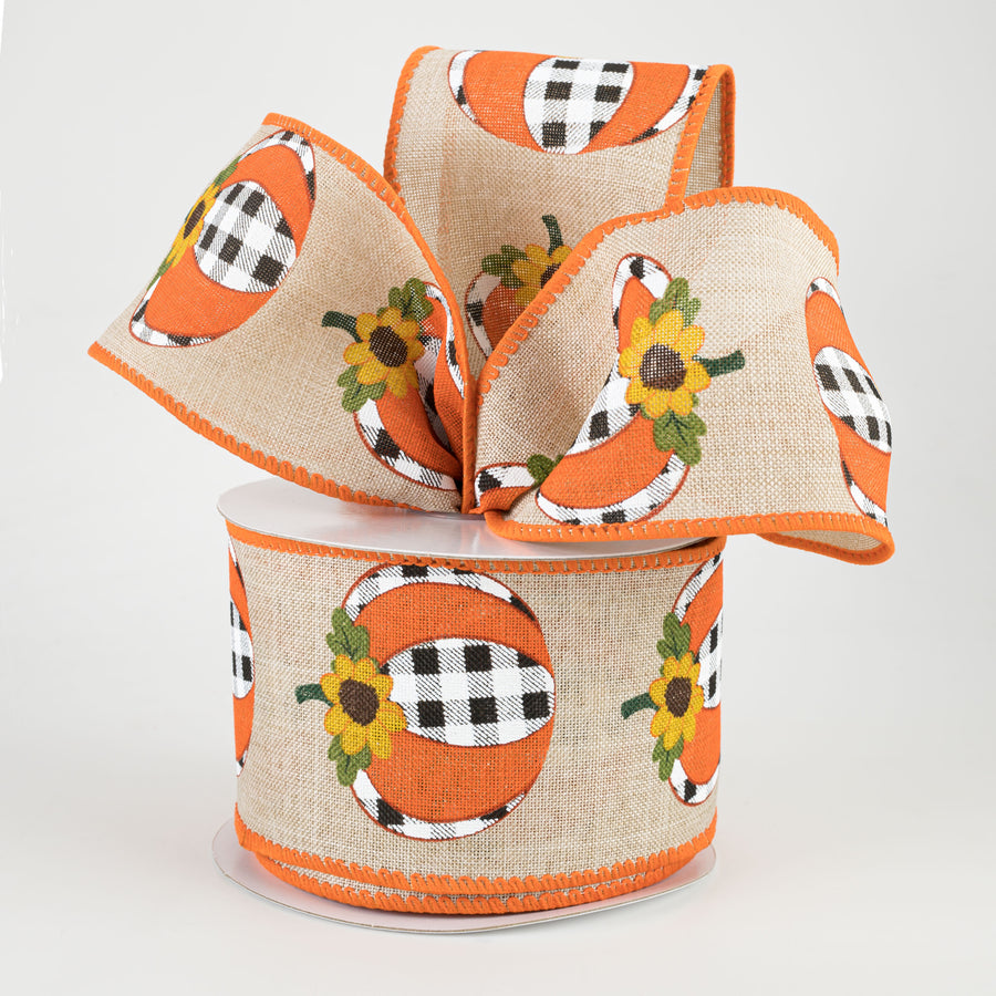 2.5" Linen Buffalo Plaid Pumpkin Ribbon: Natural (10 Yards)