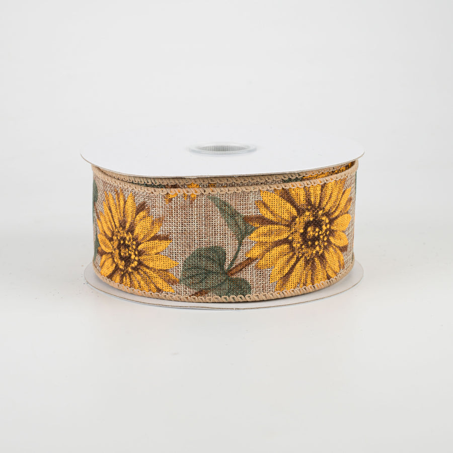 1.5" Linen Sunflower Ribbon: Natural (10 Yards)