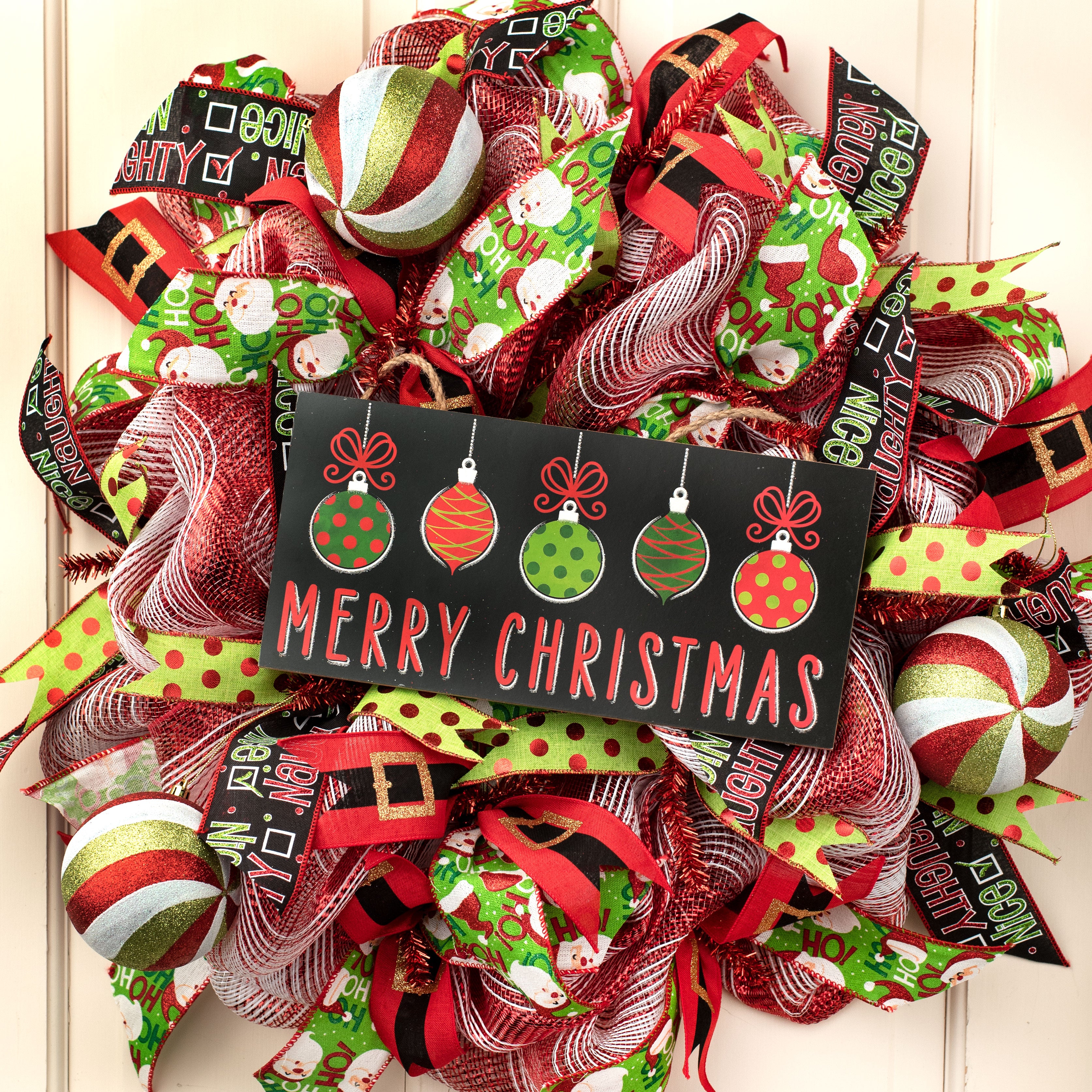 12" Wooden Sign: Retro Santa Ornament Merry Christmas