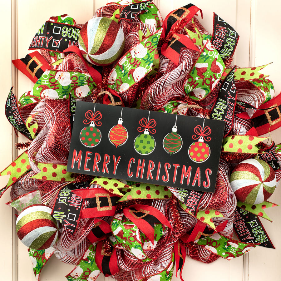 12" Wooden Sign: Retro Santa Ornament Merry Christmas