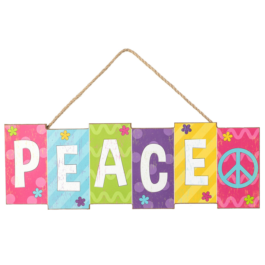14" Wooden Sigh: Peace Bright Blocks