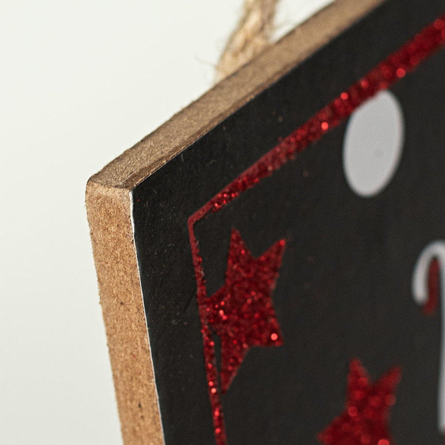 12" Wooden Sign: Christmas Glitter Peeking Santa