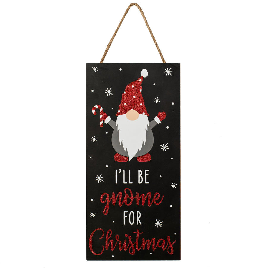 12" Wooden Sign: Glitter Gnome For Christmas